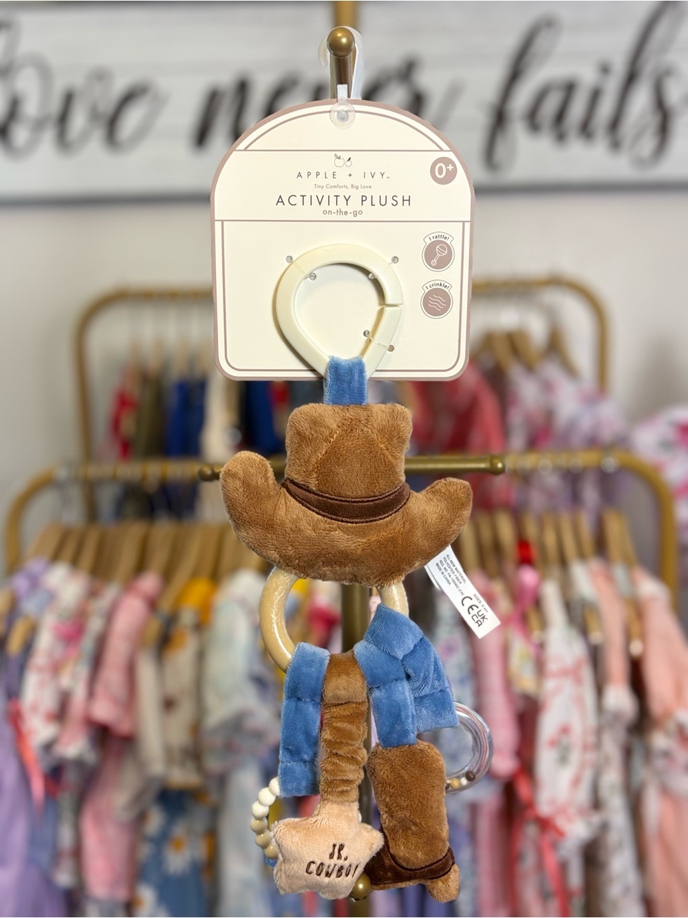 Plush Cowboy Stroller Toy - Brown & Blue